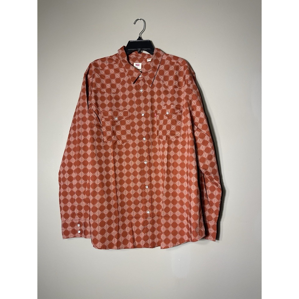 Levi's Men's Classic Western Standard Fit Shirt Orange Red Geo Diamond Print 2XL